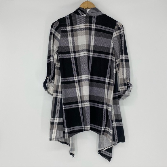 New York Laundry plaid roll sleeve open front cardigan top wms sz large - Picture 4 of 12